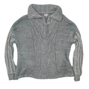 BKE Textured Green And White Stripped Cowl Neck Sweater